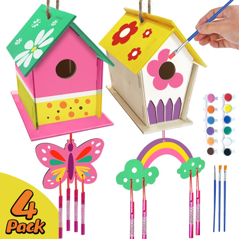 ORIENTAL CHERRY Crafts for Kids Ages 4-8 - 4 Pack DIY Bird House Wind Chime Kit - Build and Paint Birdhouses Wooden Arts Kits Easter Basket Stuffers Gifts for Girls Kids Boys Toddlers Ages 3-5 4-6 6-8 8-12 - Image 2